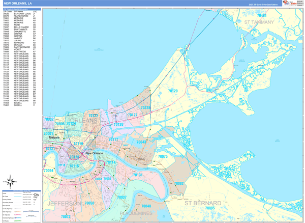 New Orleans City Digital Map Color Cast Style